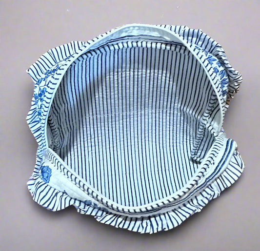 Handmade Quilted Cosmetic Bag - Blue Vine