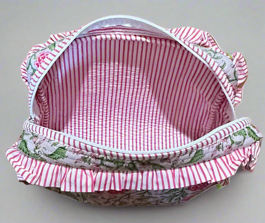 Handmade Quilted Cosmetic Bag - Pink Vine