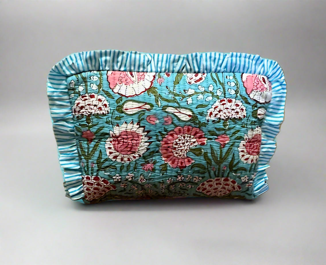 Handmade Quilted Cosmetic Bag - Blue Poppy