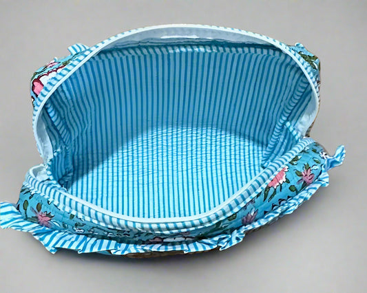 Handmade Quilted Cosmetic Bag - Blue Poppy