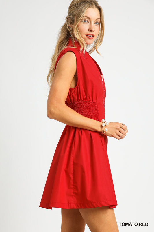 Timeless Flare Zip Front Mini Dress - Red