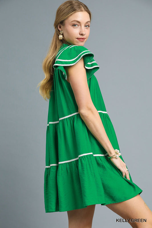 Laryssa Tiered Mini Dress - Green