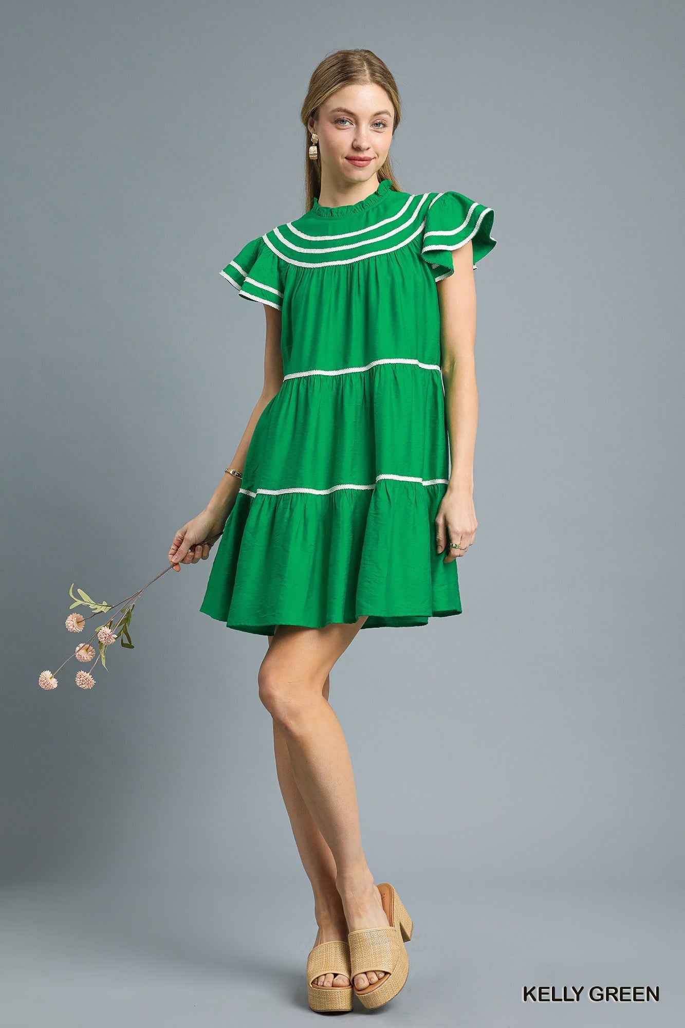 Laryssa Tiered Mini Dress - Green