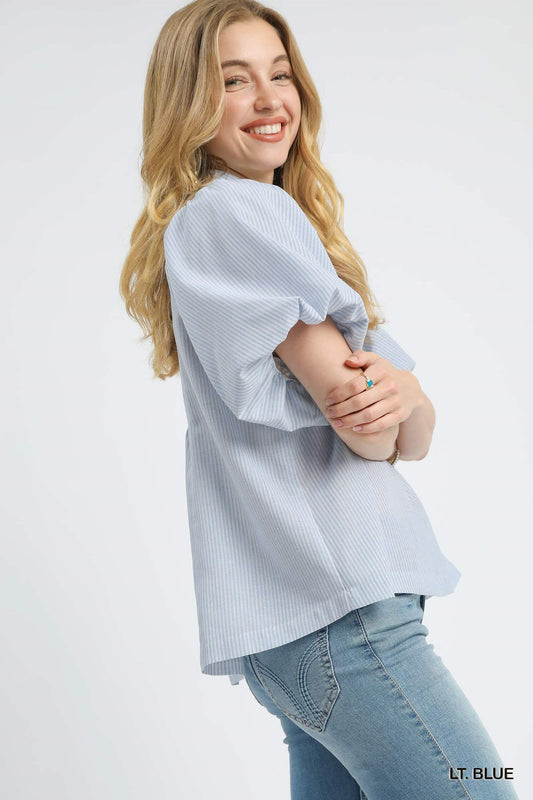 On Repeat Striped Peplum Top - Blue