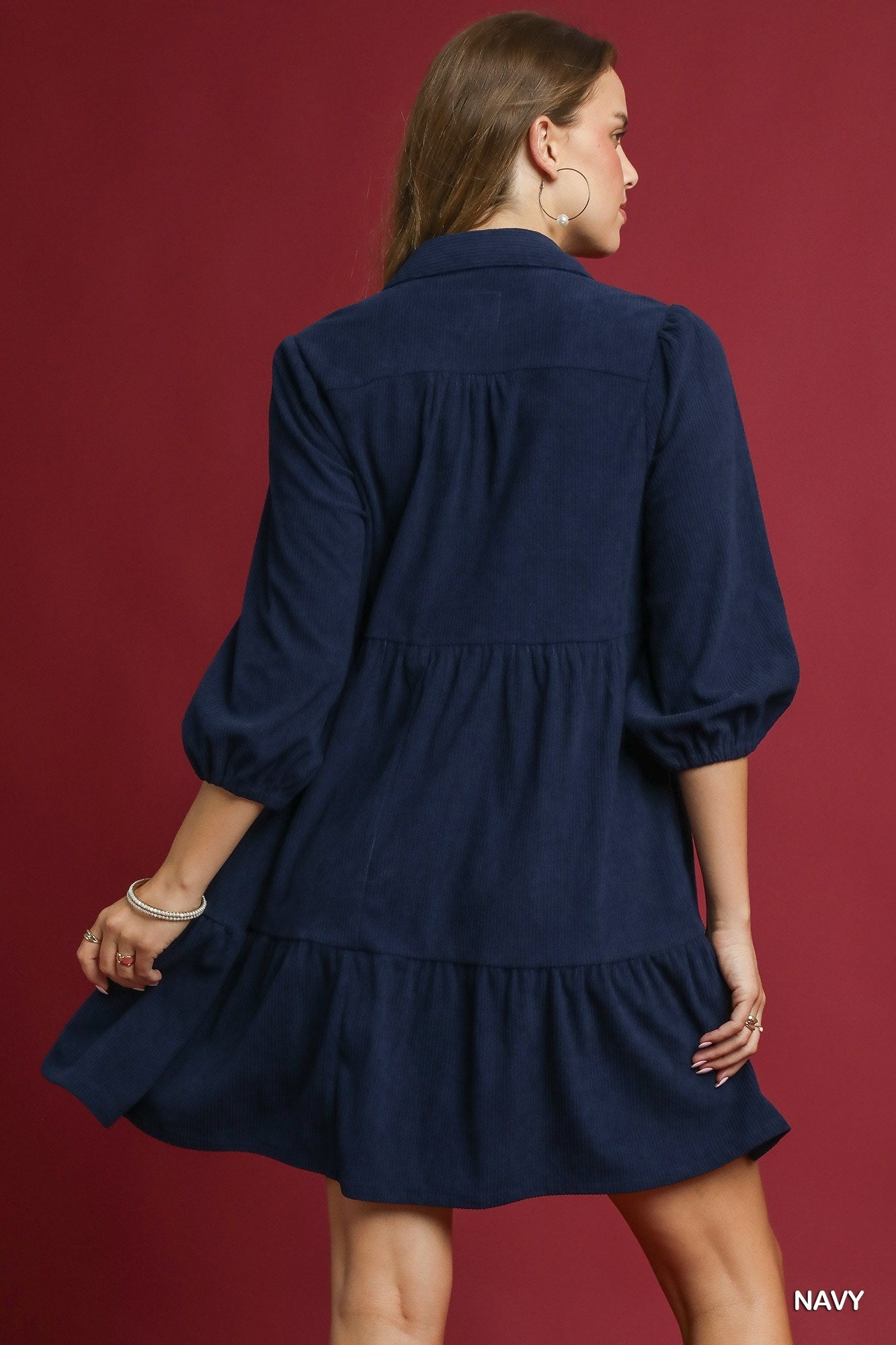 Charming Grace Corduroy Dress - Navy