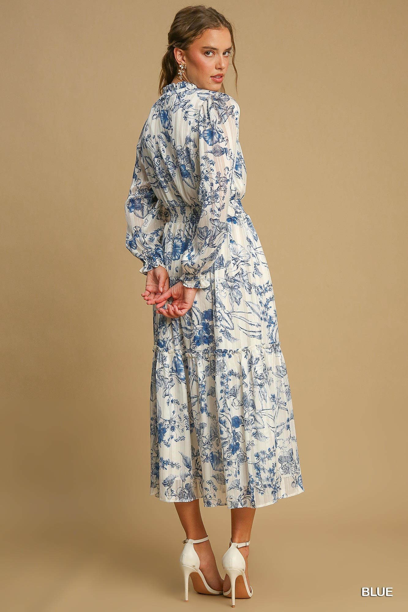 Vineyard Floral Maxi Dress (Blue + White)