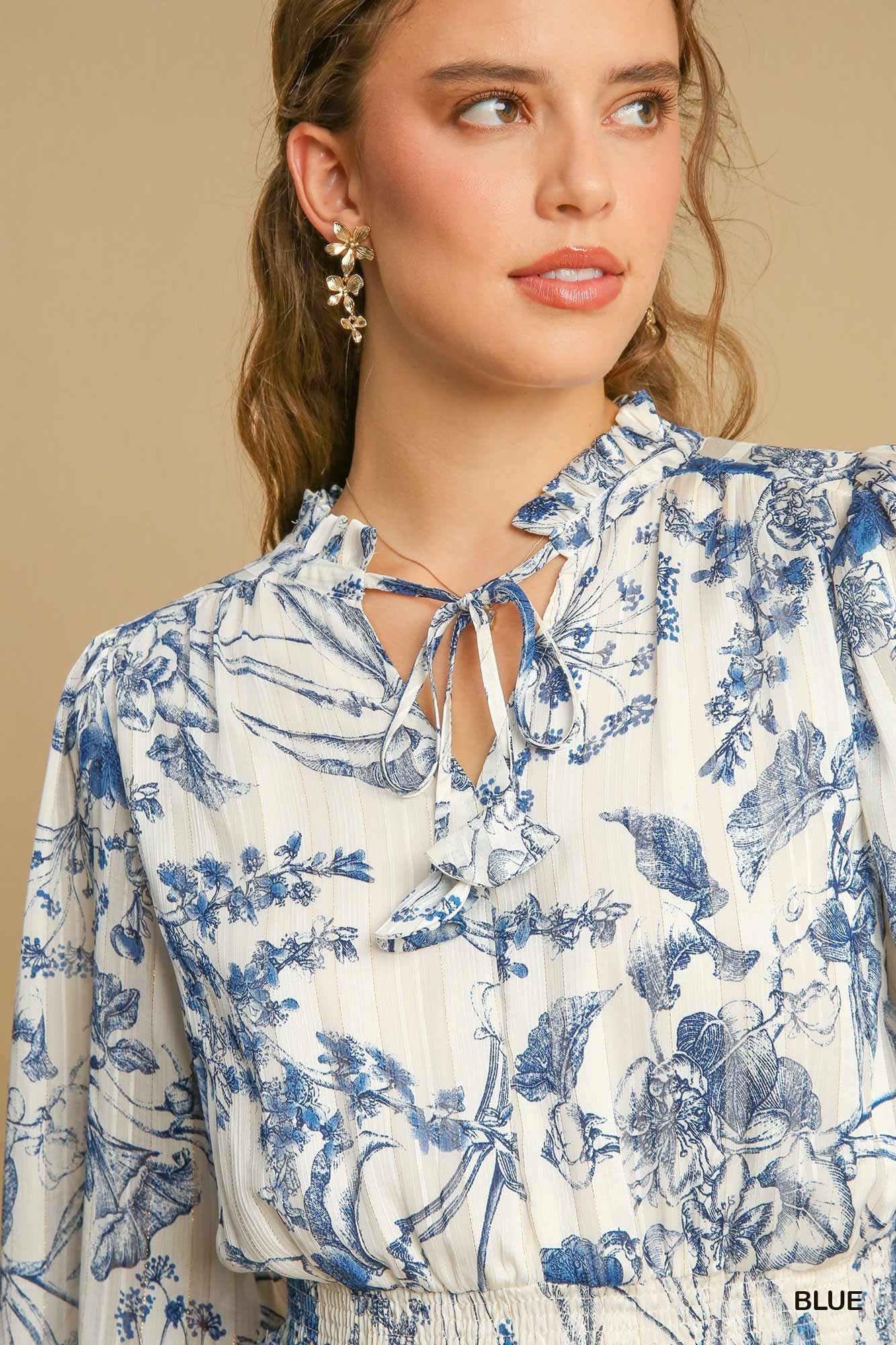 Vineyard Floral Maxi Dress (Blue + White)