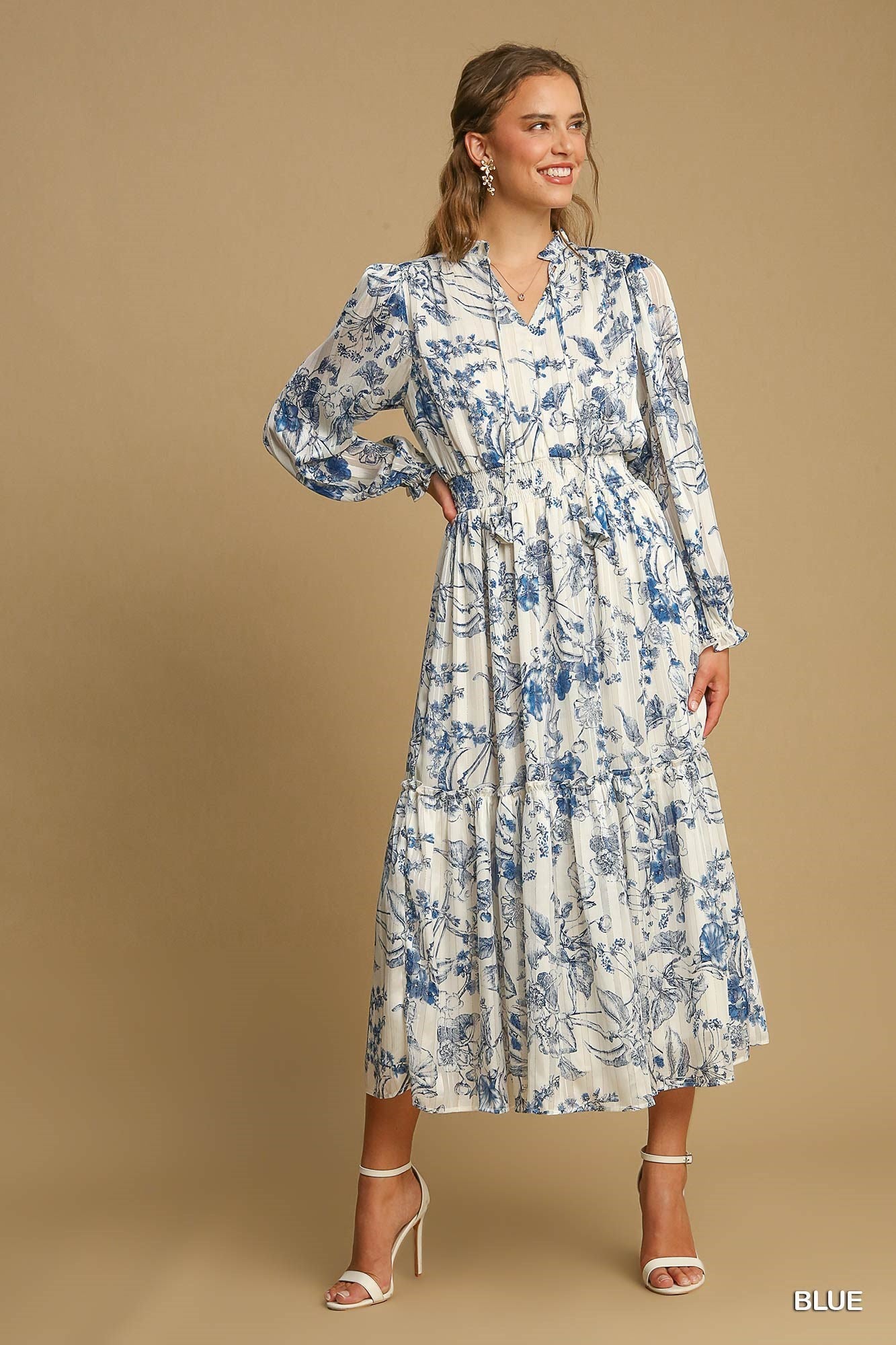 Vineyard Floral Maxi Dress (Blue + White)