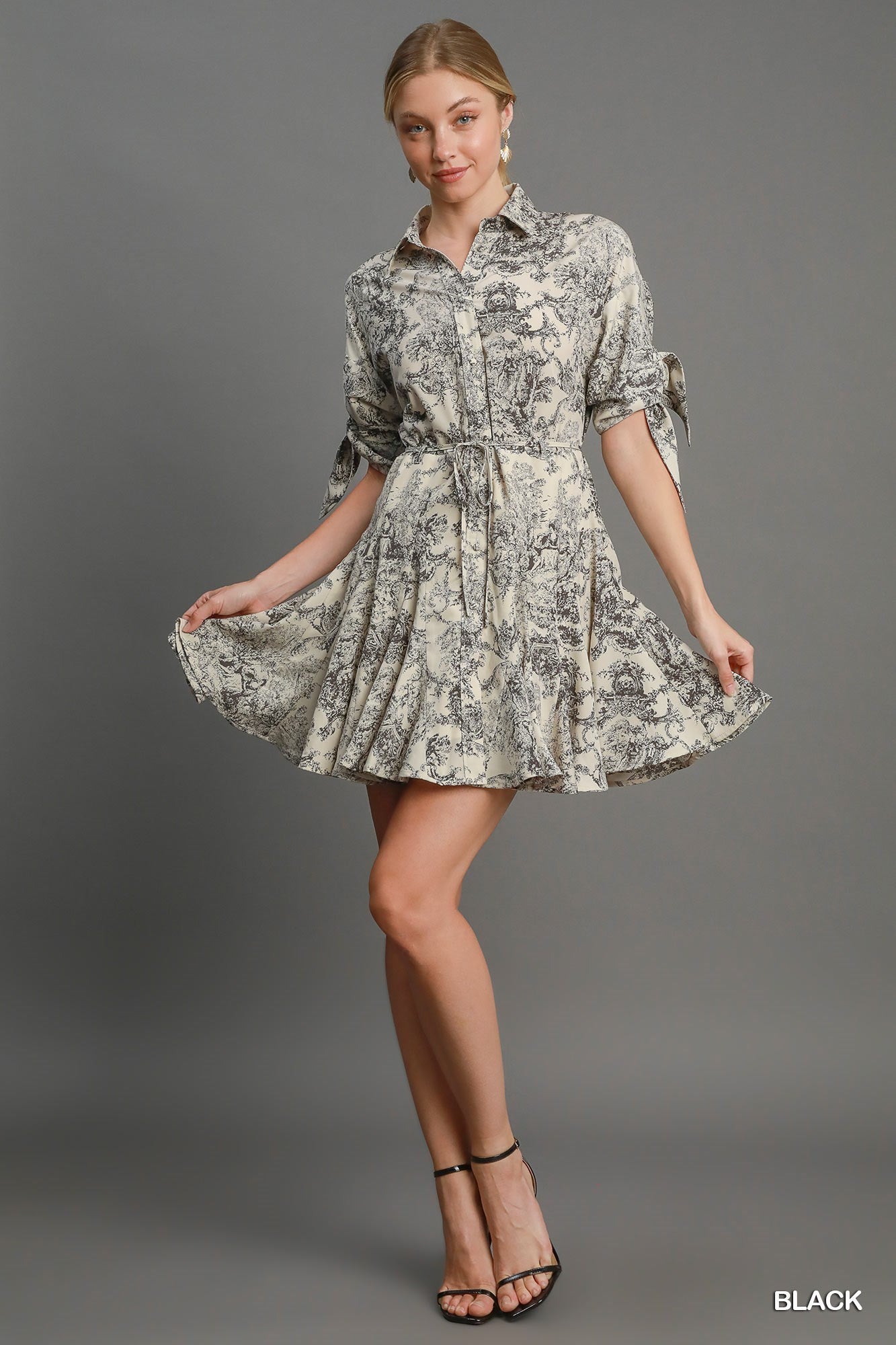 Black Willow Toile Print Dress (Black)