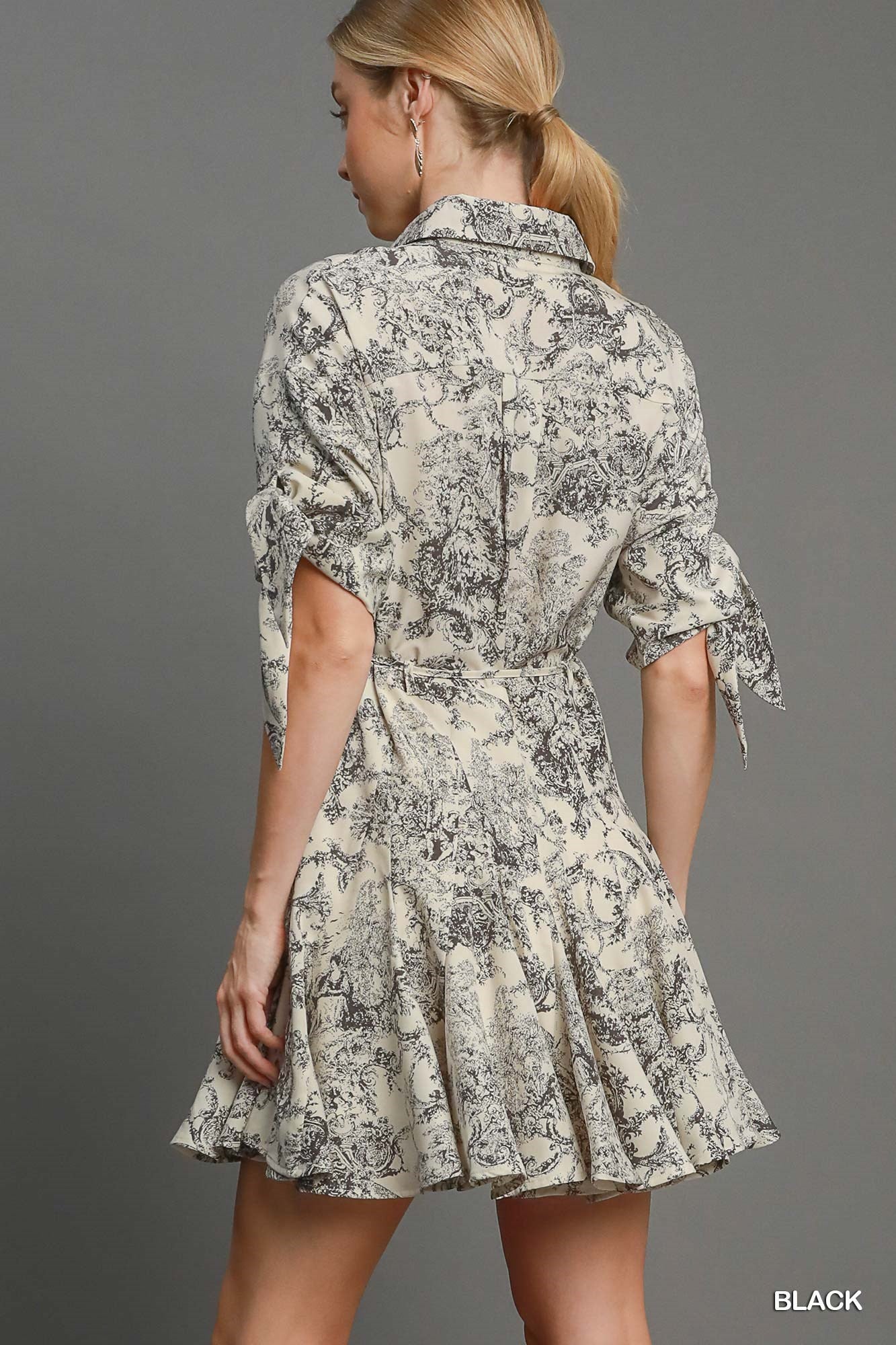 Black Willow Toile Print Dress (Black)