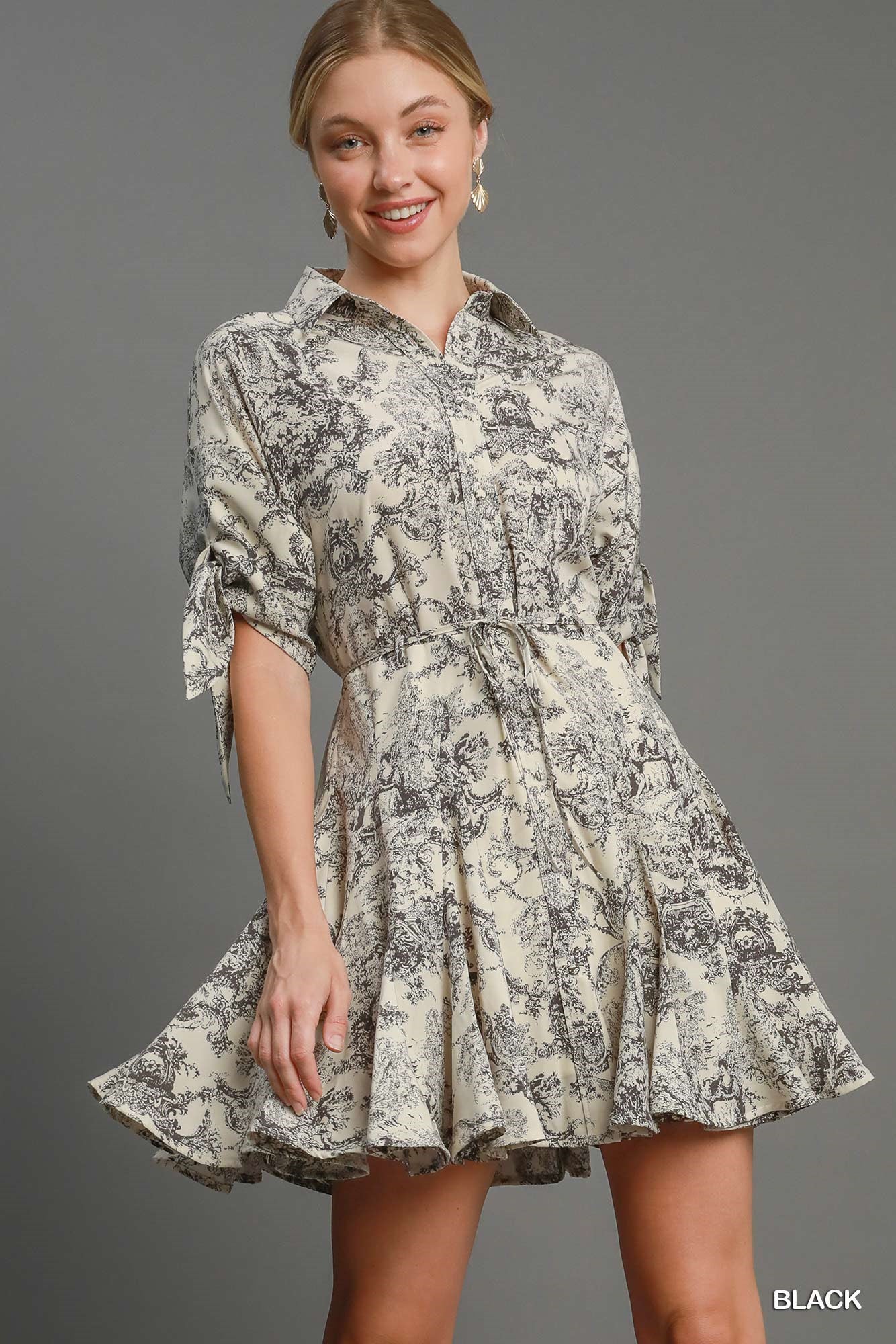 Black Willow Toile Print Dress (Black)