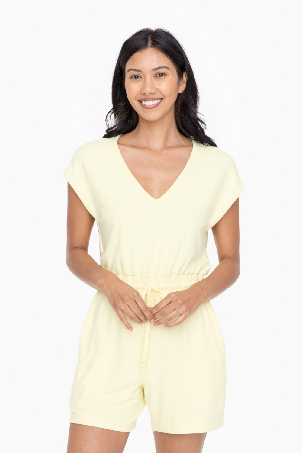 Luna Brushed V-Neck Romper - Yellow - Delta Swanky Girl