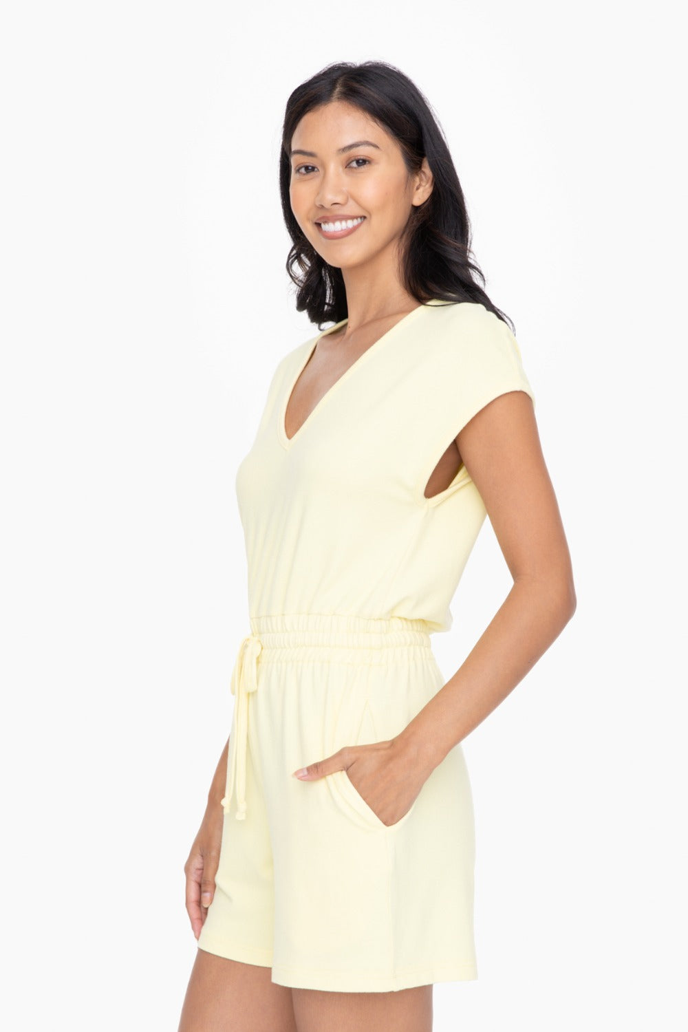 Luna Brushed V-Neck Romper - Yellow - Delta Swanky Girl