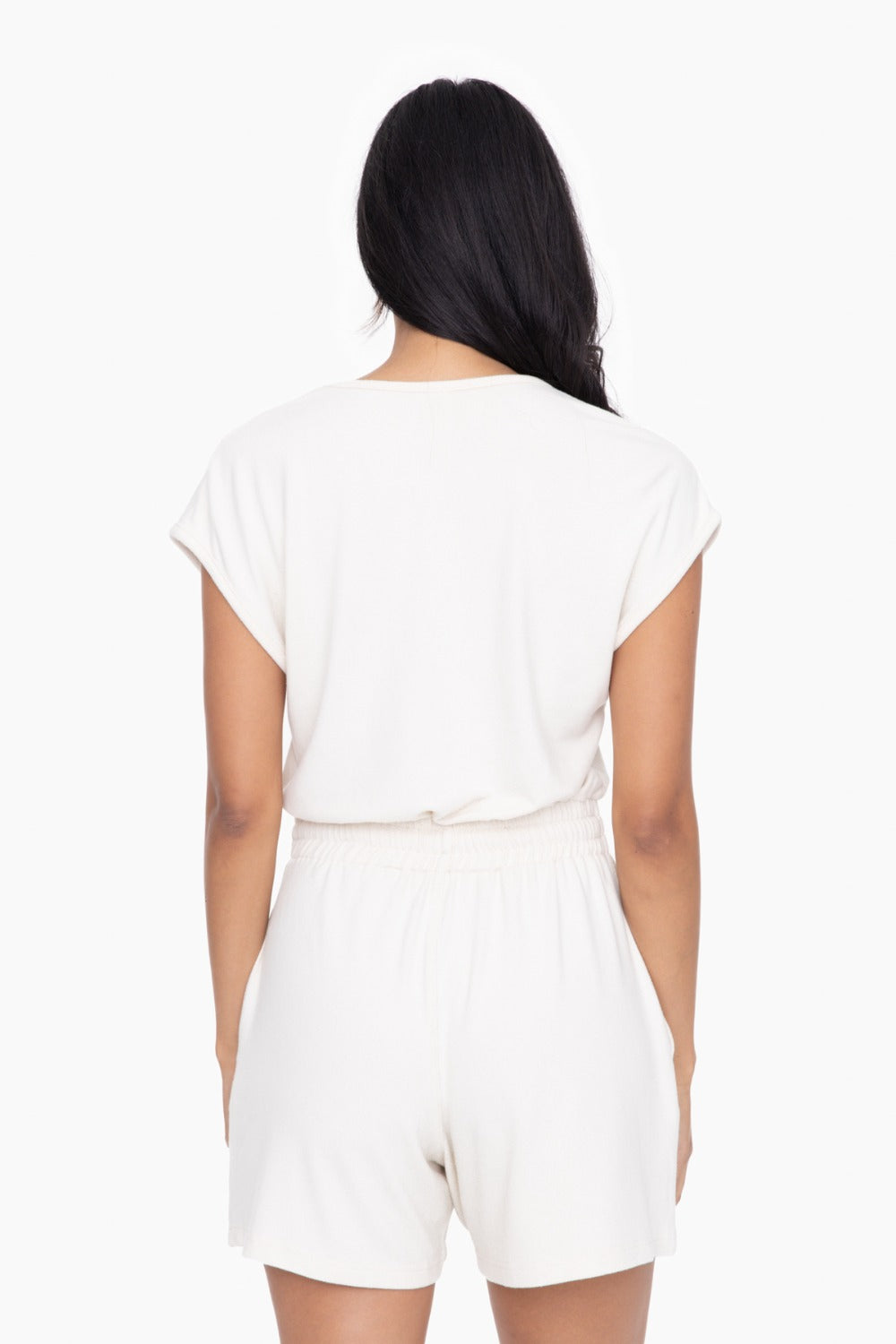Luna Brushed V-Neck Romper - Natural - Delta Swanky Girl