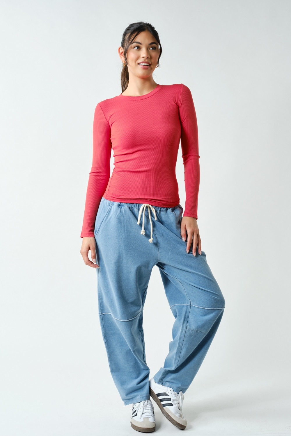 The Second Skin Rib Top | Blushed Brick Long Sleeve Micro-Ribbed Top
