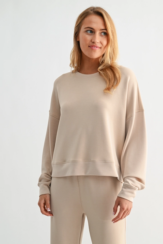 Air Essential Wide Leg Scuba Pant Set - Natural