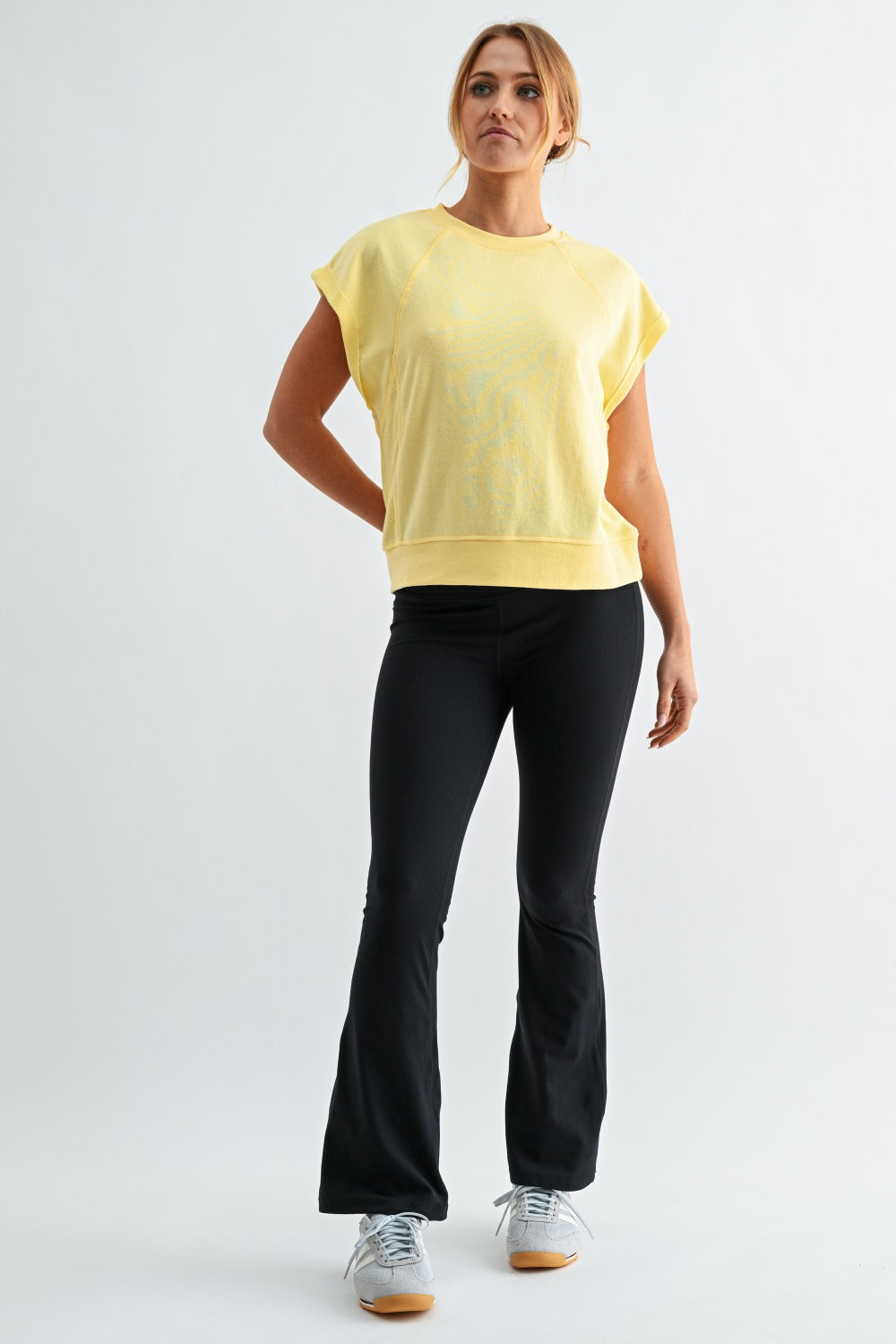 French Terry Cap Sleeve Active Top - Yellow - Delta Swanky Girl