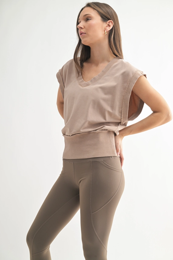 Vintage Stone Wash V-Neck Top - Natural - Delta Swanky Girl