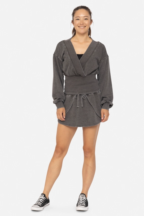 Off Duty Mock Wrap V-Neck Top - Black