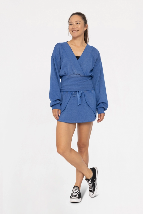 Off Duty Mock Wrap V-Neck Top - Blue