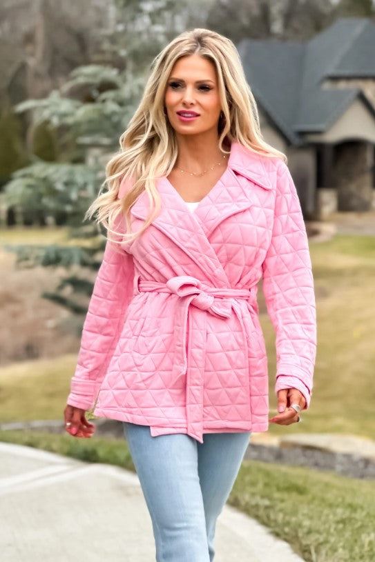 Curvy Diamond Quilted Jacket (Pink)