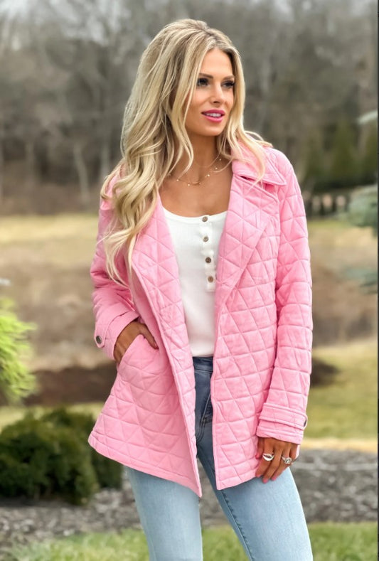Curvy Diamond Quilted Jacket (Pink)