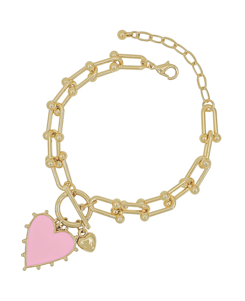 Roxanne Heart Charm Chunky Bracelet - Pink - Delta Swanky Girl