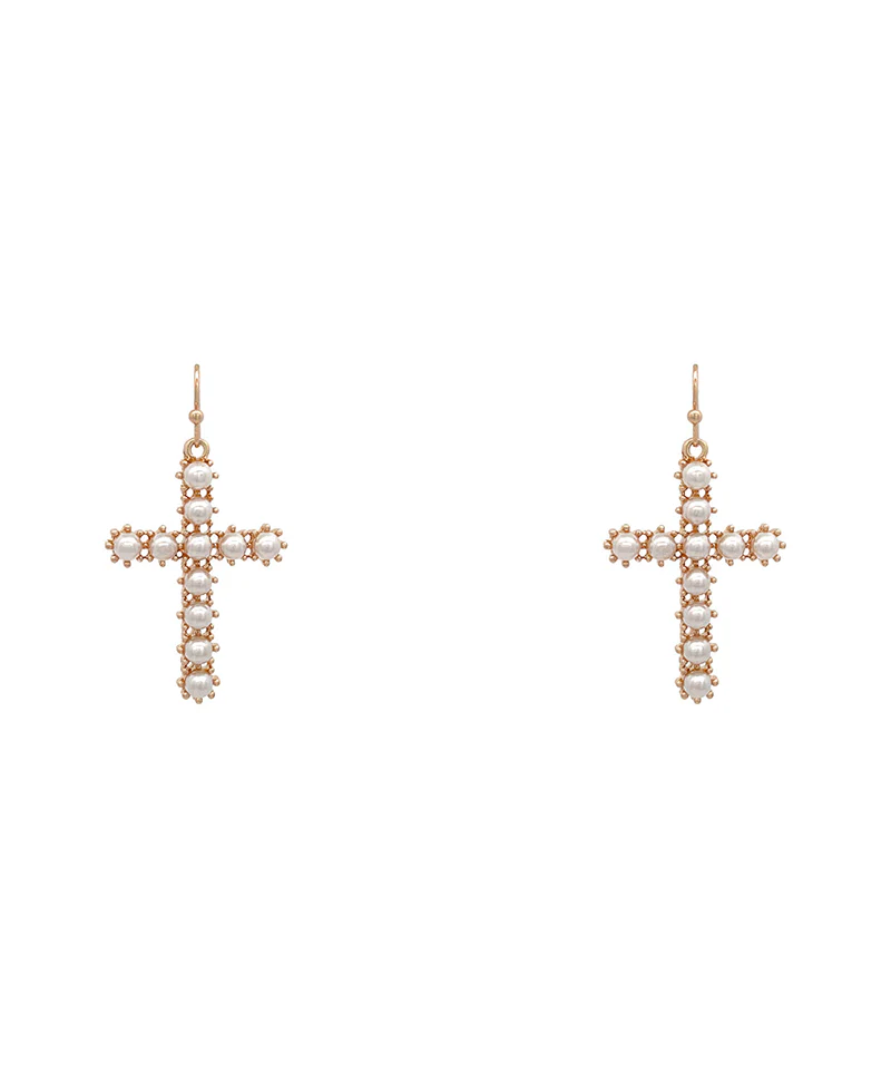 Pave Pearl Cross Earring