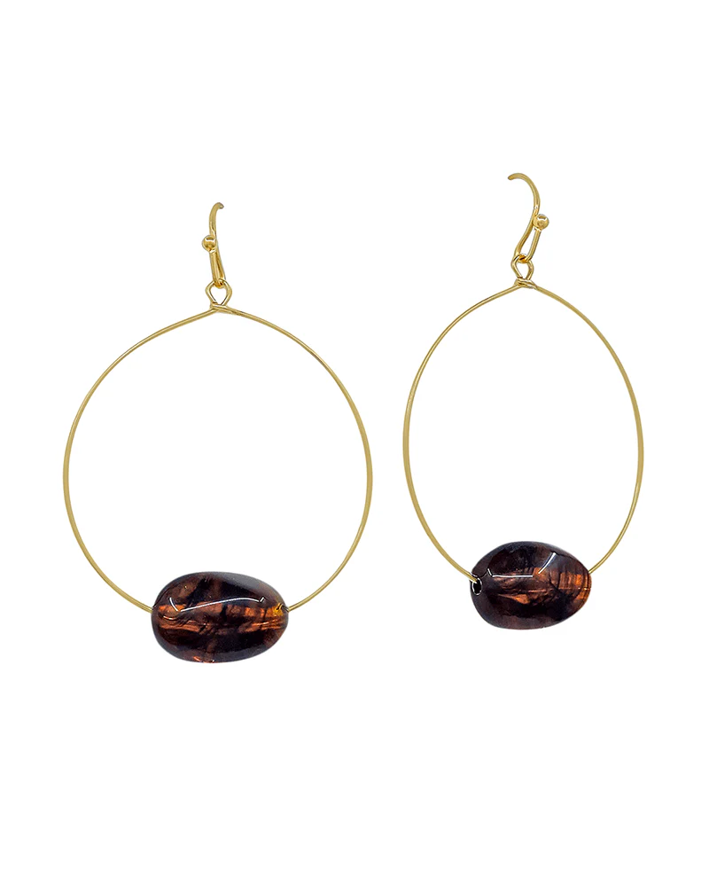 Bombay Tumbled Gemstone Hoop Earring - Tortoise