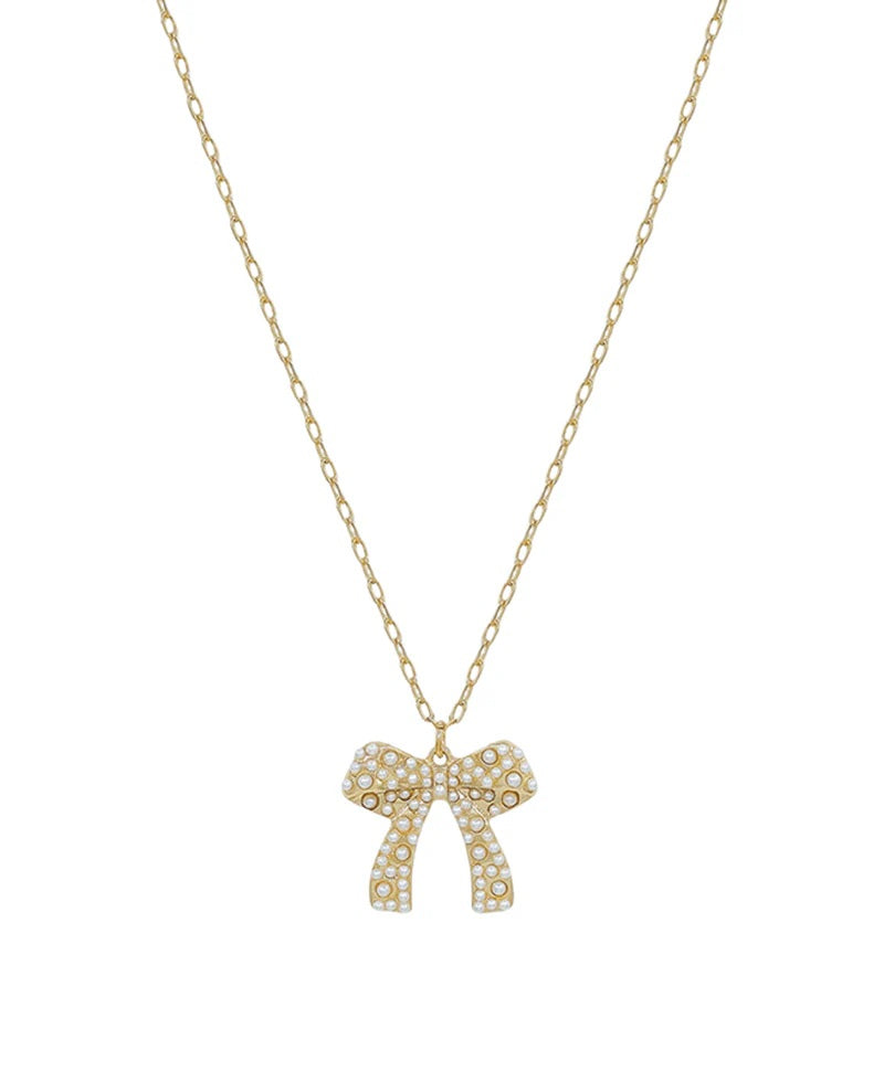 Imagine Radiance Pearl Bow Necklace - Delta Swanky Girl