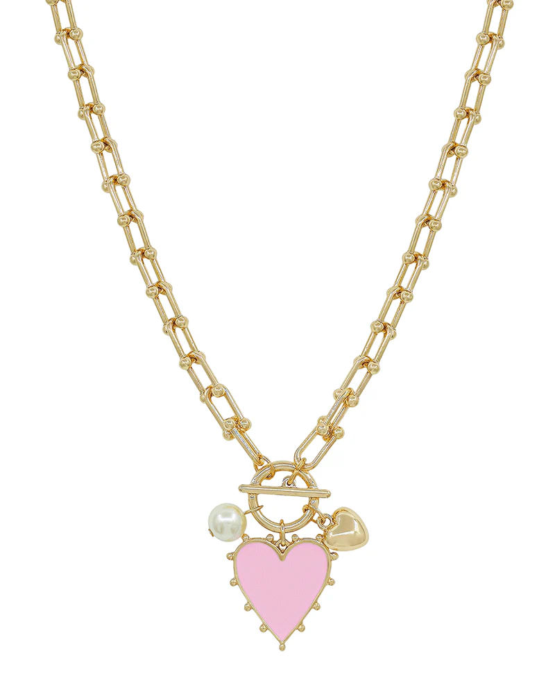 Roxanne Heart Charm Chunky Necklace - Pink - Delta Swanky Girl