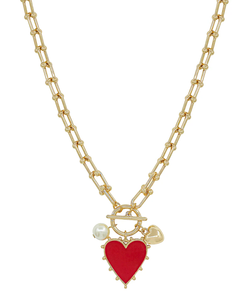 Roxanne Heart Charm Chunky Necklace - Red - Delta Swanky Girl