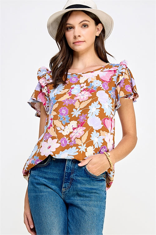 Make A Plan Floral Top (Brown)