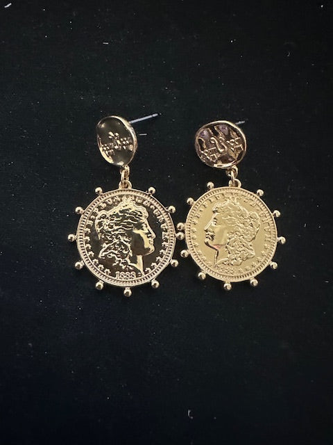 Studded Coin Duo Drop Earrings