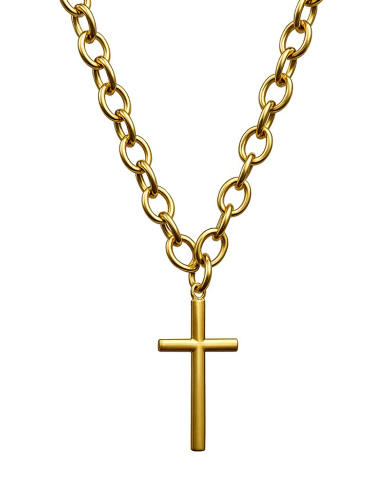Bold Gold-Tone Chunky Chain Cross Necklace