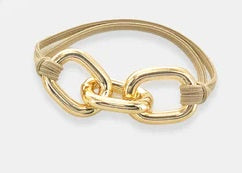 Bling Hair Tie Bracelet (Gold - Round Square Links)
