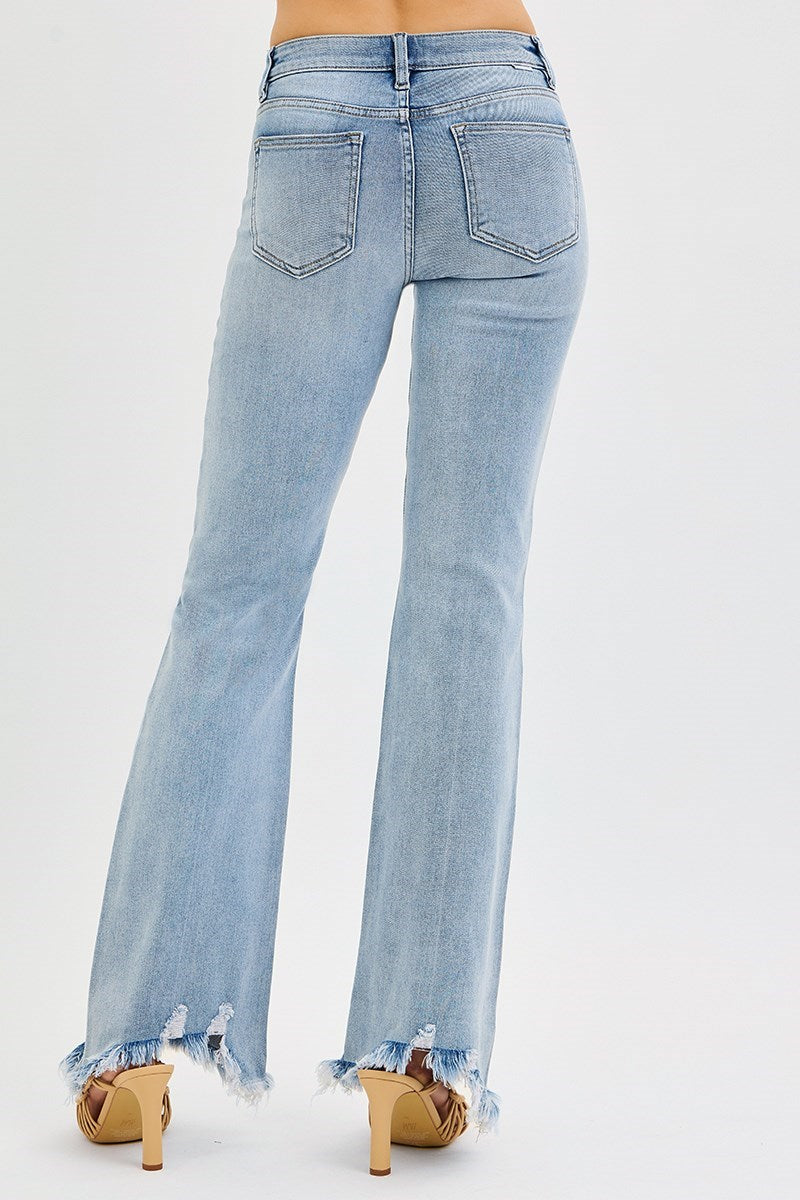 Finley Fray Tummy Control Flare Jean - Medium Wash - Delta Swanky Girl