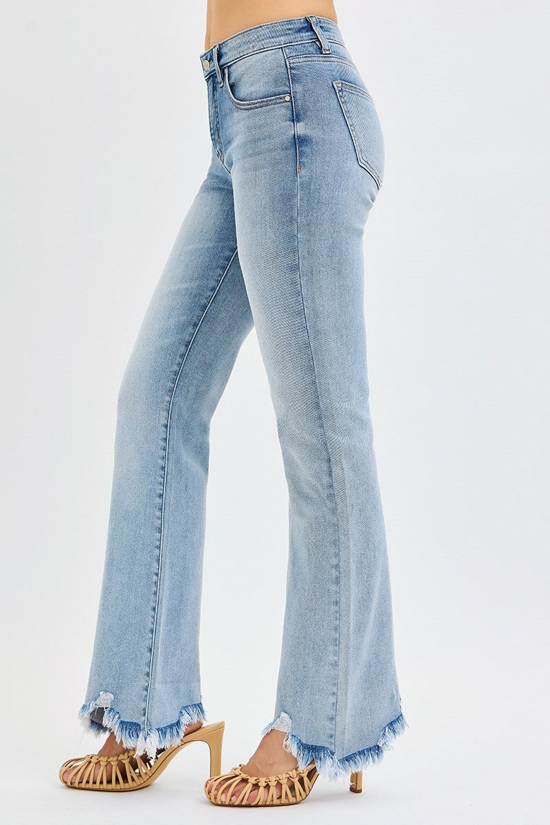 Finley Fray Tummy Control Flare Jean - Medium Wash - Delta Swanky Girl