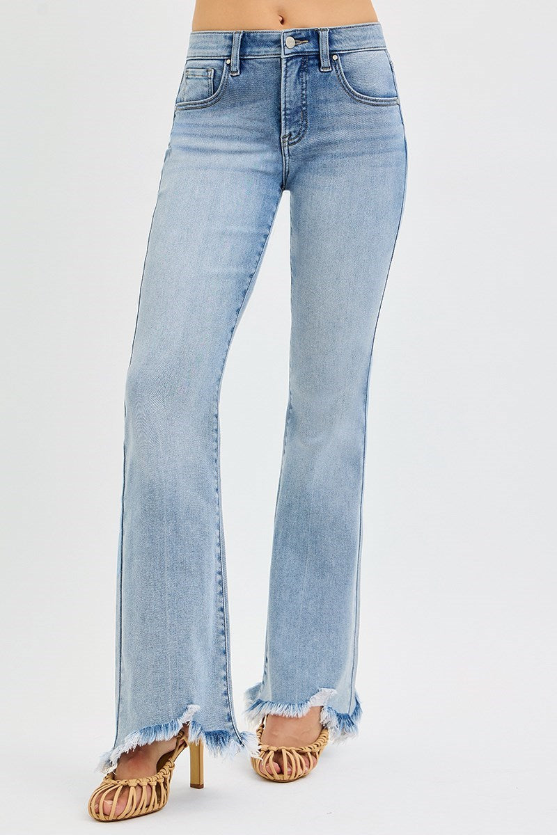 Finley Fray Tummy Control Flare Jean - Medium Wash - Delta Swanky Girl