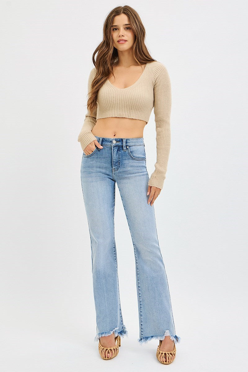 Finley Fray Tummy Control Flare Jean - Medium Wash - Delta Swanky Girl