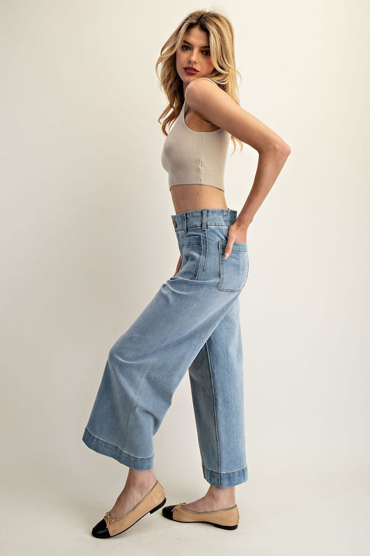 Double Trouble Patch Pocket Jean - Light Wash