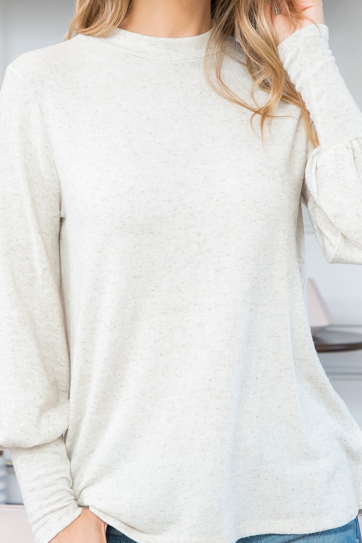 Curvy Belle Rose Mock Neck Top (Oatmeal)