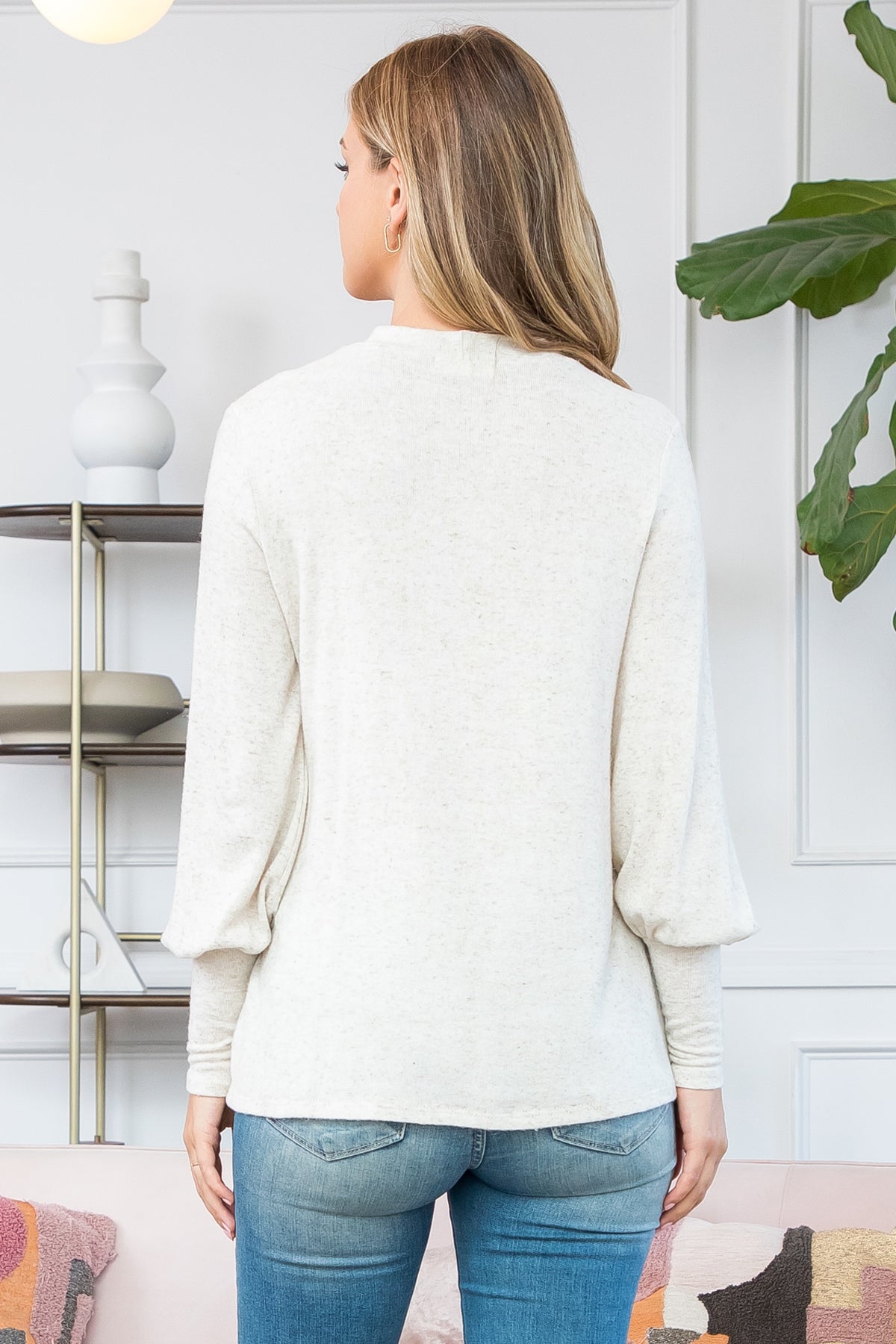 Curvy Belle Rose Mock Neck Top (Oatmeal)