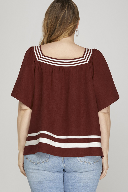 Curvy Get Loud Square Neck Top - Garnet