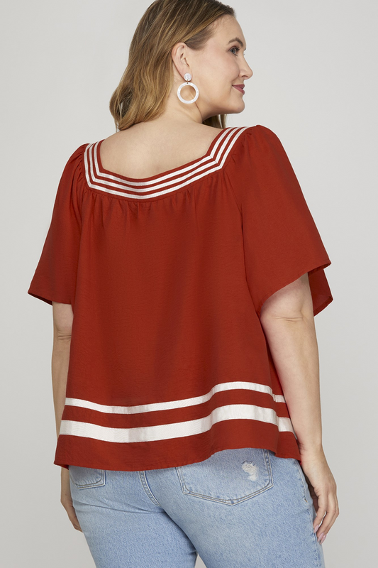 Curvy Get Loud Square Neck Top - Red