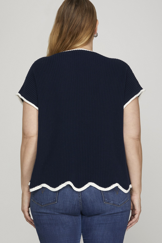 Curvy Game Changer Scallop Sweater - Navy