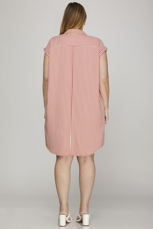 Curvy Carter Stripe Shirt Dress - Red