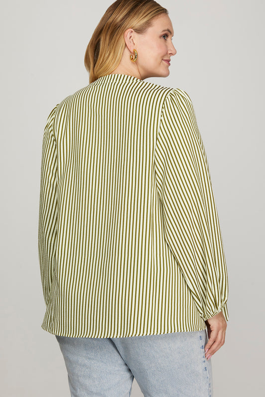 Curvy Fall Breeze Striped Top - Olive