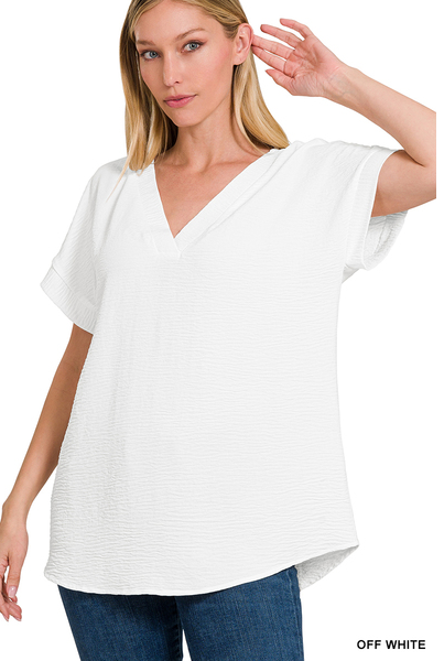 Expecting Fun V-Neck Top (White)
