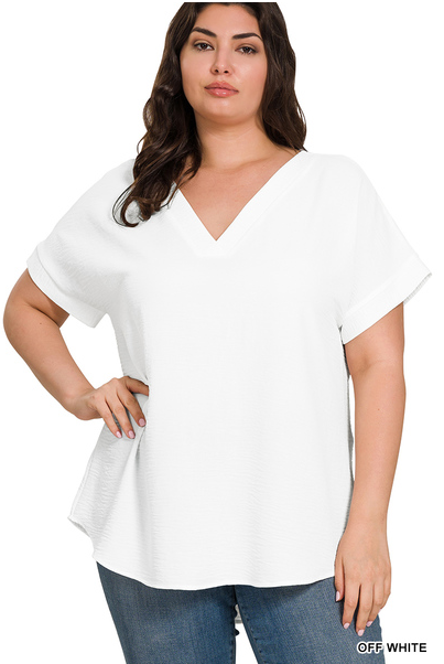 Curvy Expecting Fun V-Neck Top (White)